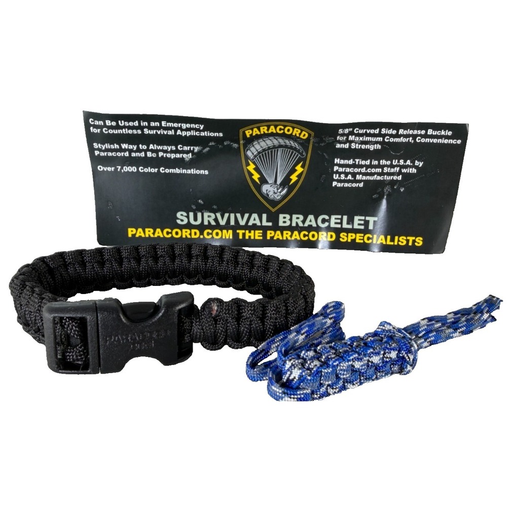 Paracord Survival Bracelet 5/8" Curved Buckle Black 10" XLarge #PCSB Made in USA